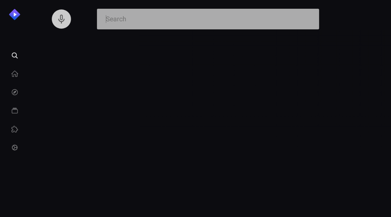 Stremio's empty search screen with a search bar and microphone icon
